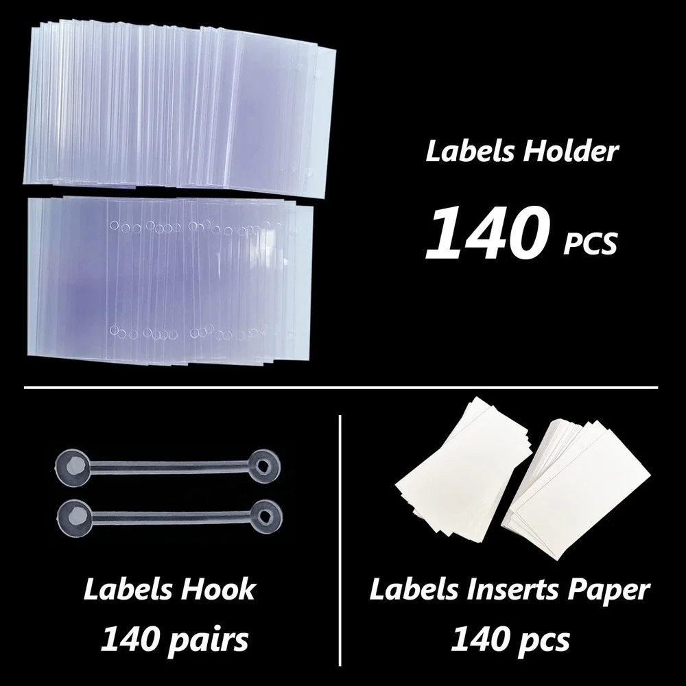 140pc Clear Plastic Wire Shelf Label Holders Retail Sign Clip Hooks Set New